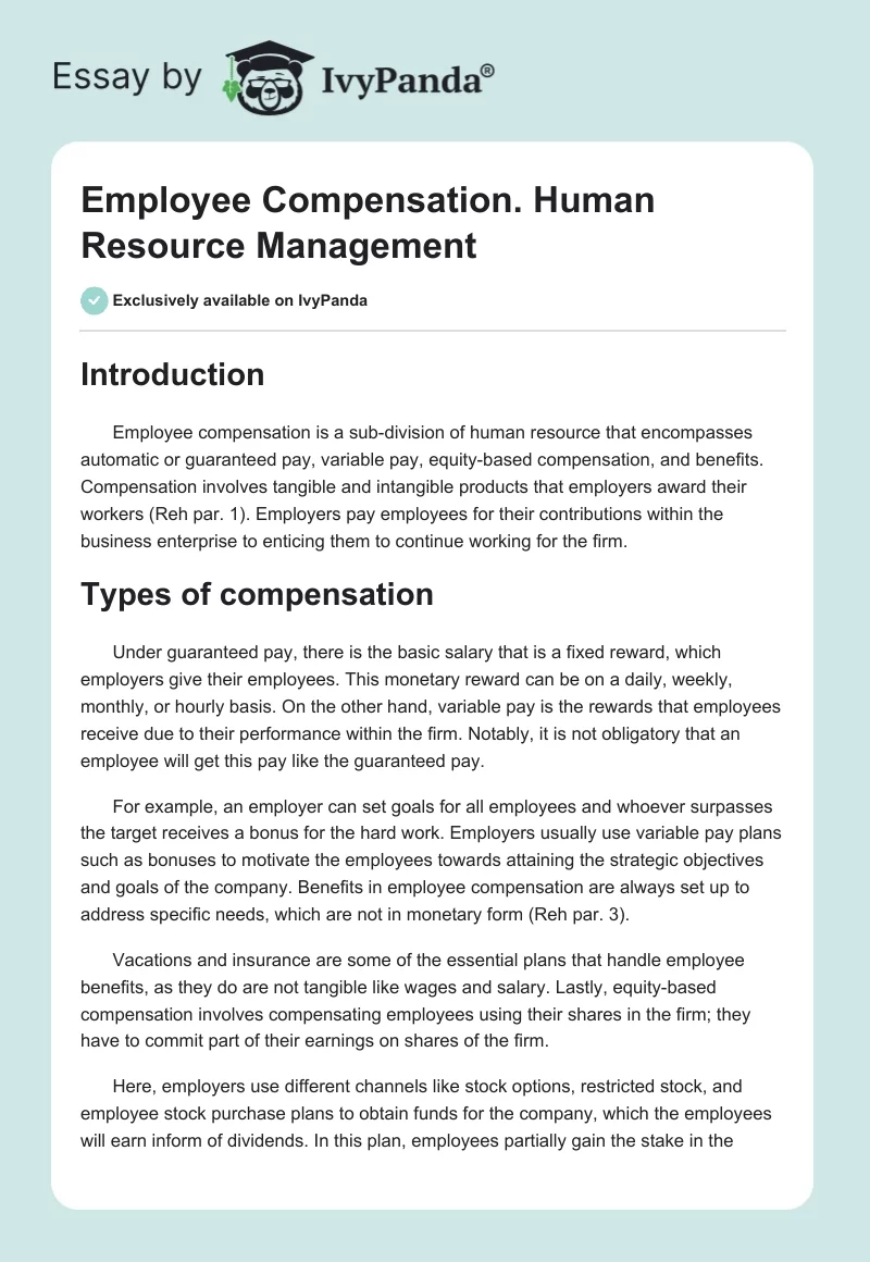 Employee Compensation. Human Resource Management. Page 1