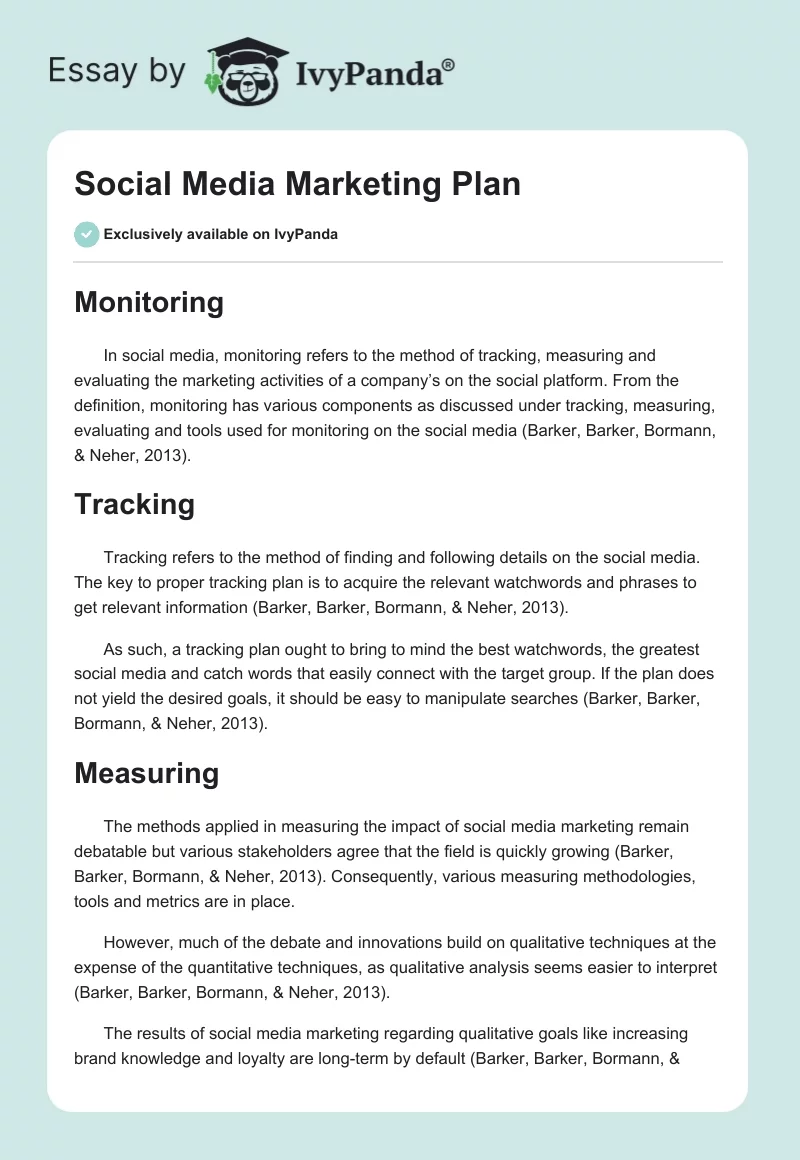 Social Media Marketing Plan. Page 1