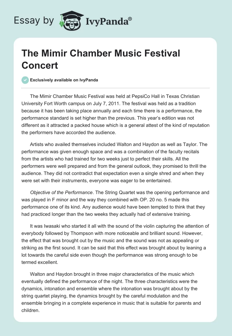 The Mimir Chamber Music Festival Concert. Page 1