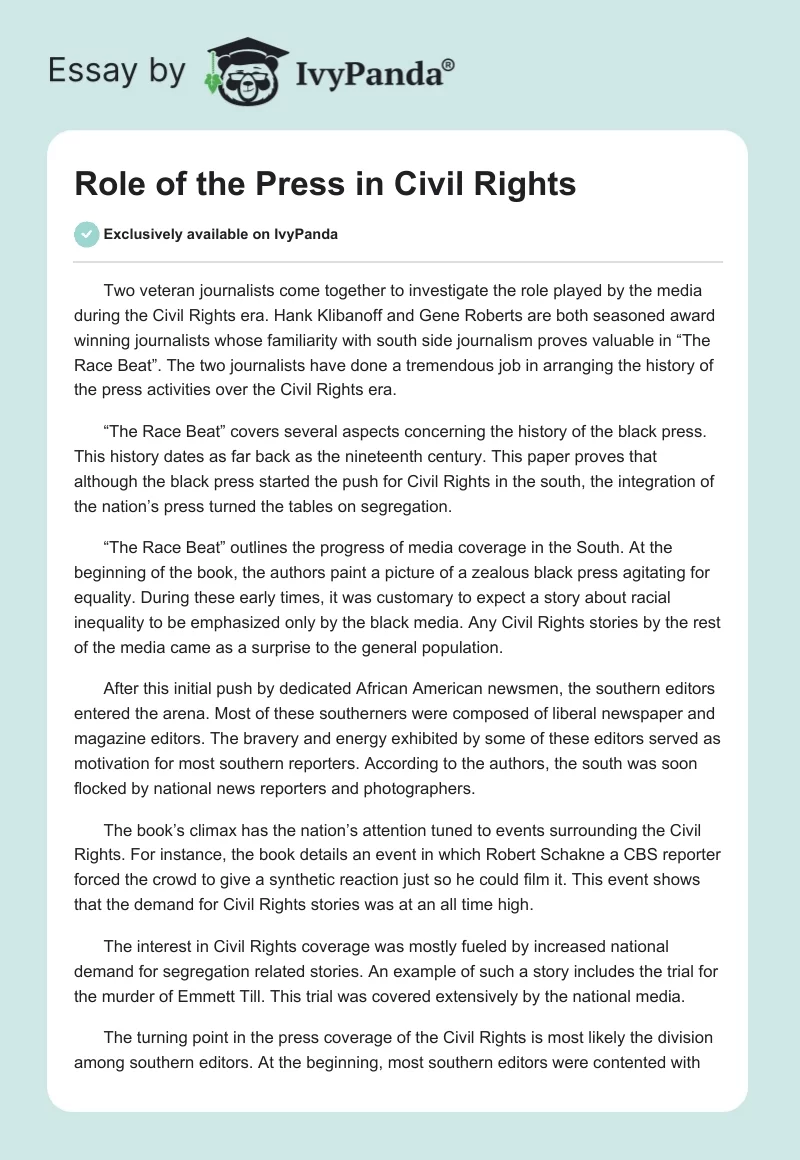 Role of the Press in Civil Rights. Page 1