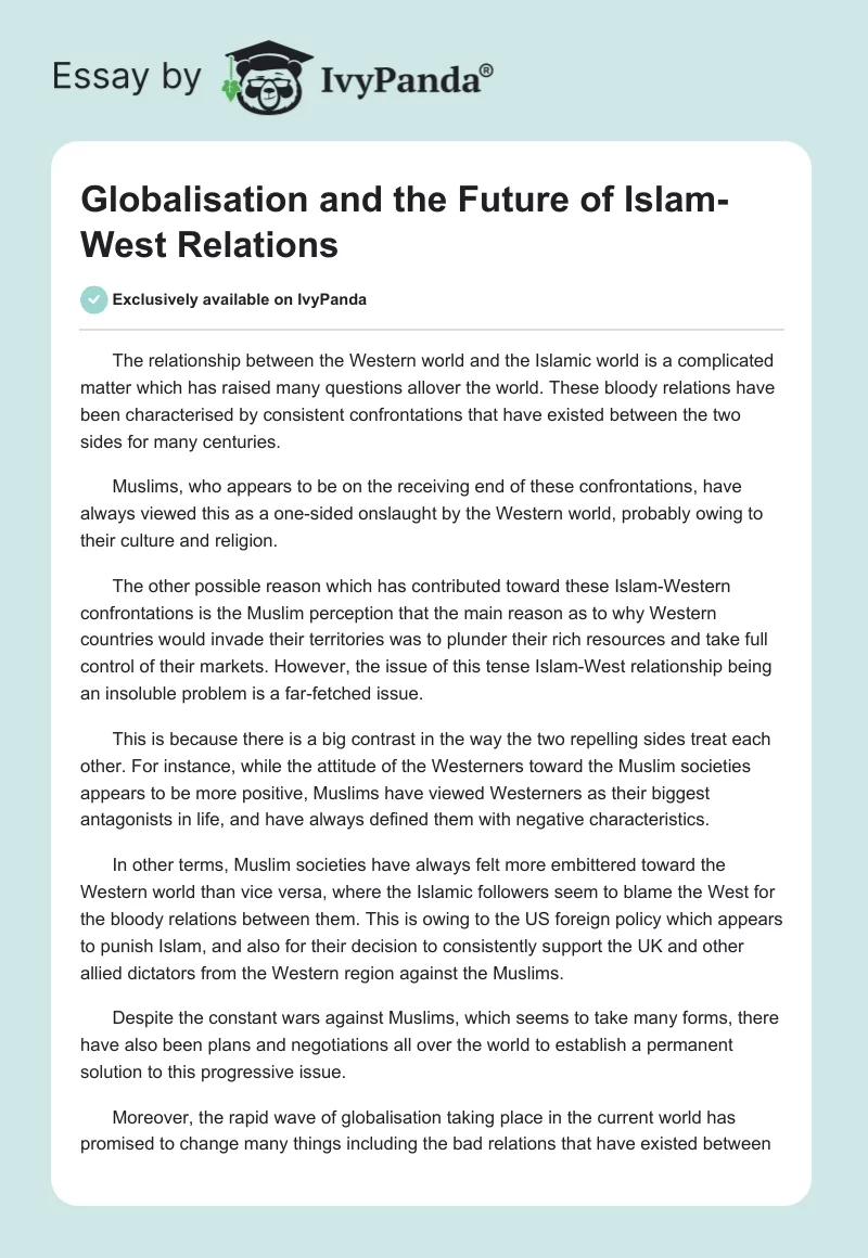 Globalisation and the Future of Islam-West Relations. Page 1