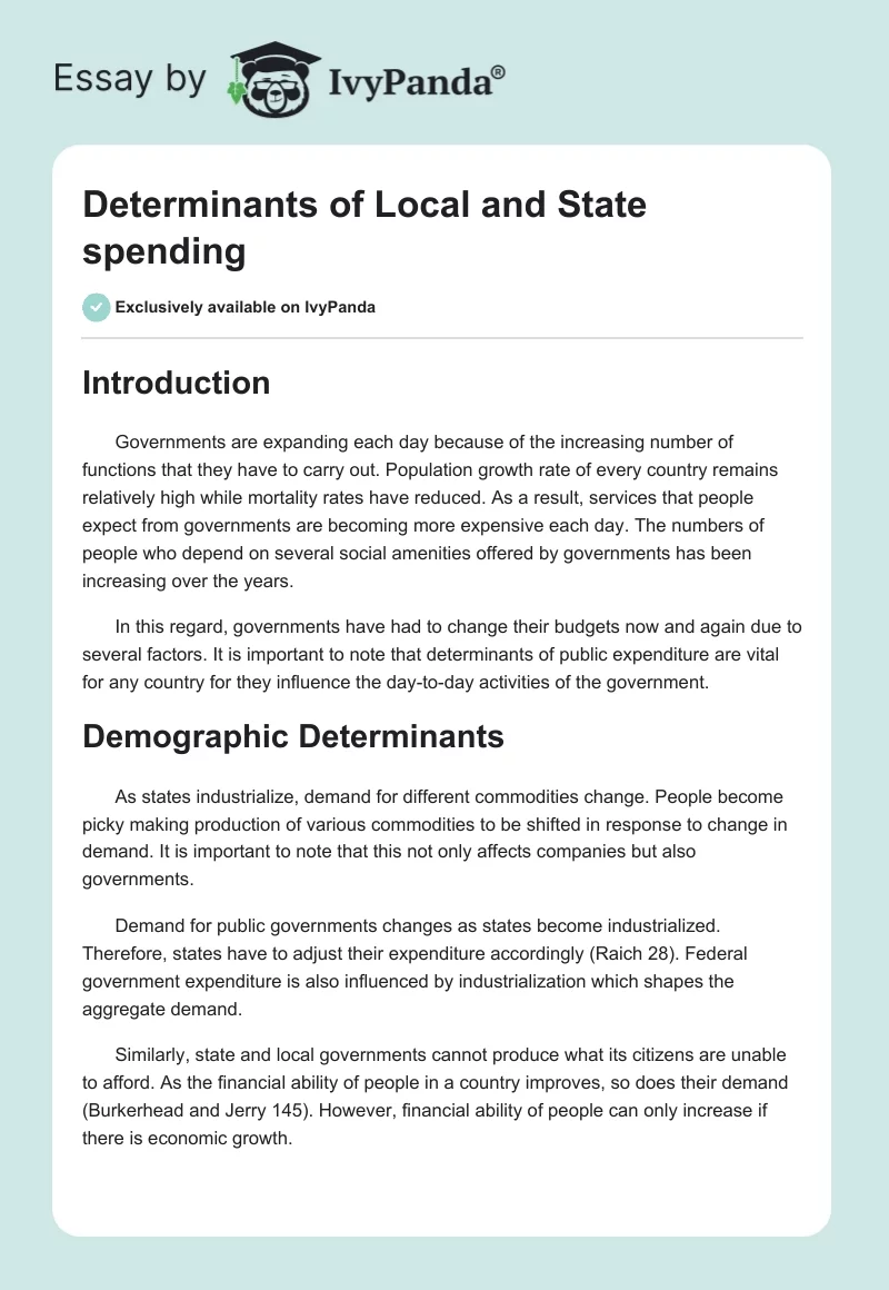 Determinants of Local and State spending. Page 1