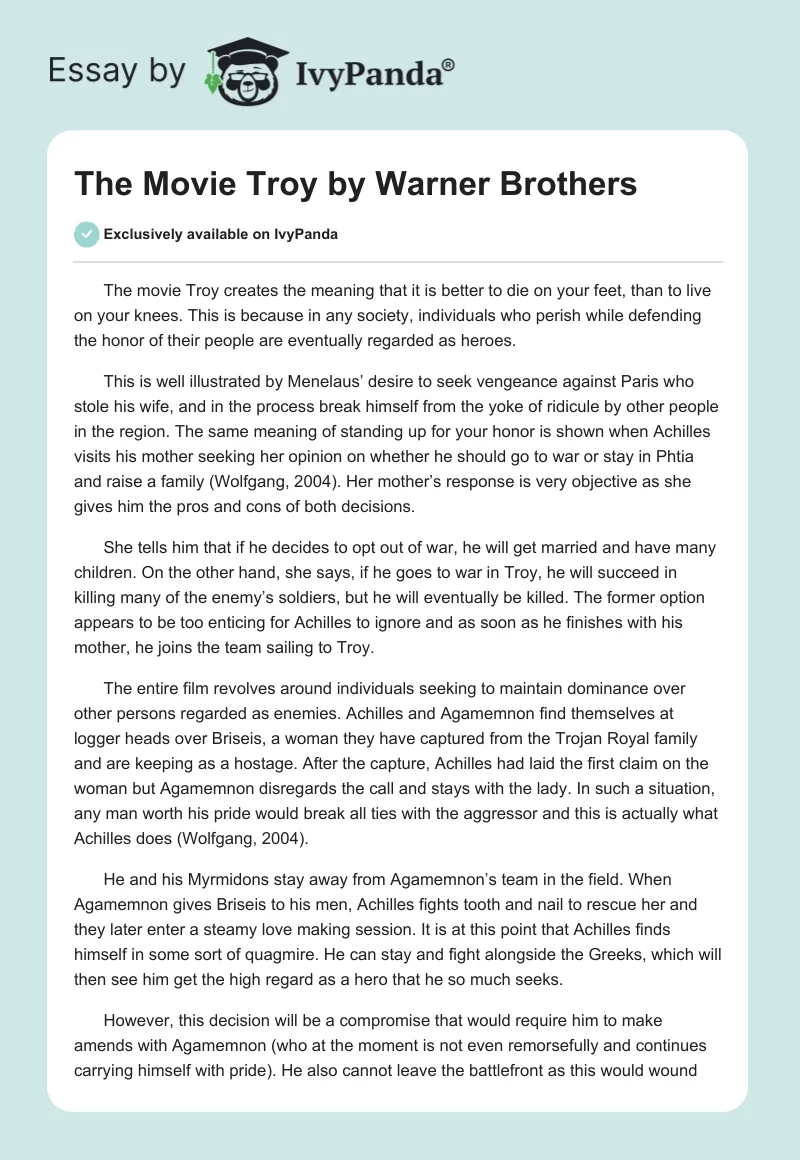 The Movie Troy by Warner Brothers. Page 1