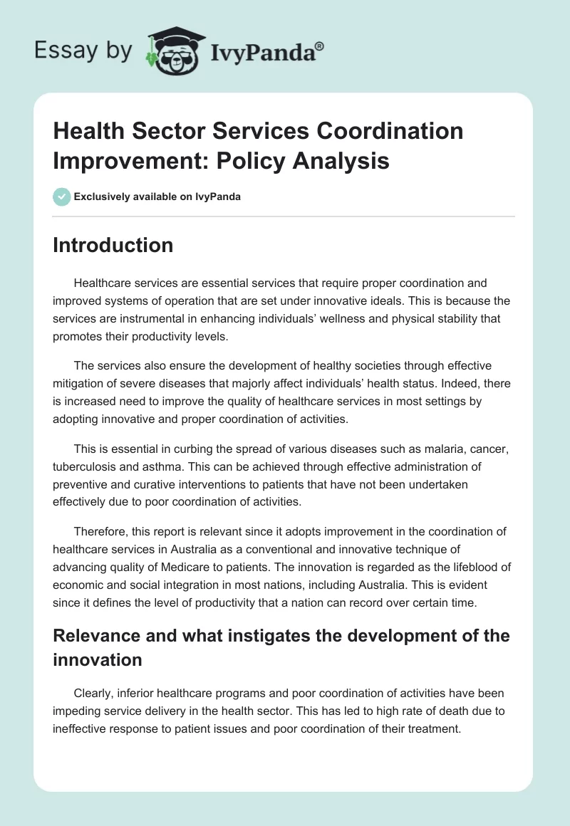 Health Sector Services Coordination Improvement: Policy Analysis. Page 1