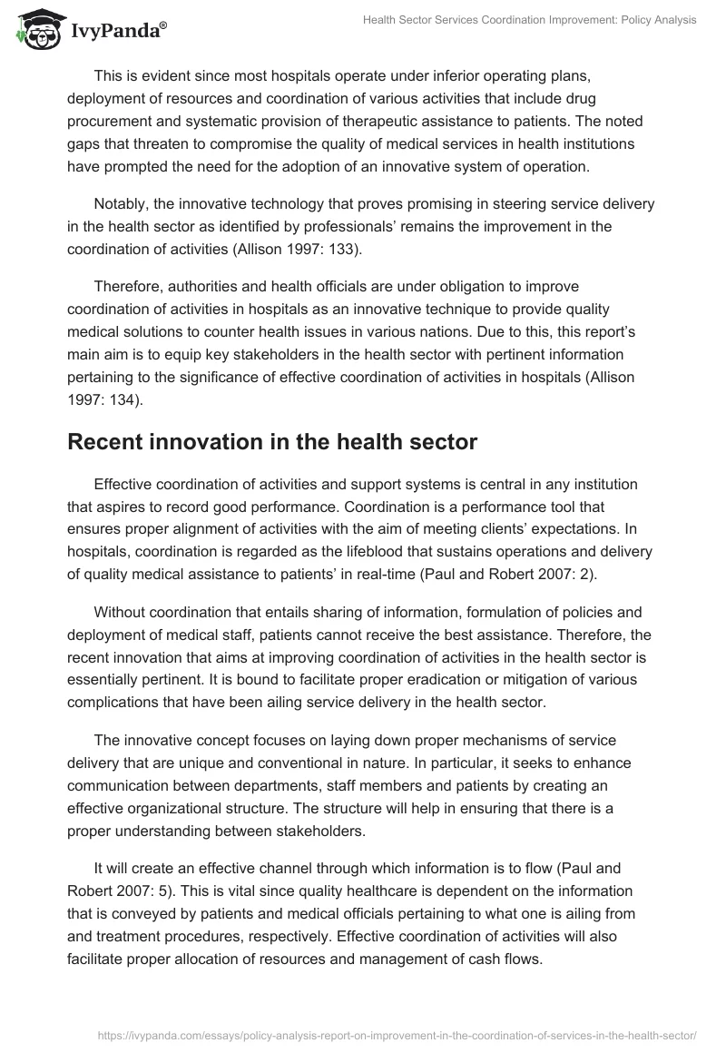 Health Sector Services Coordination Improvement: Policy Analysis. Page 2