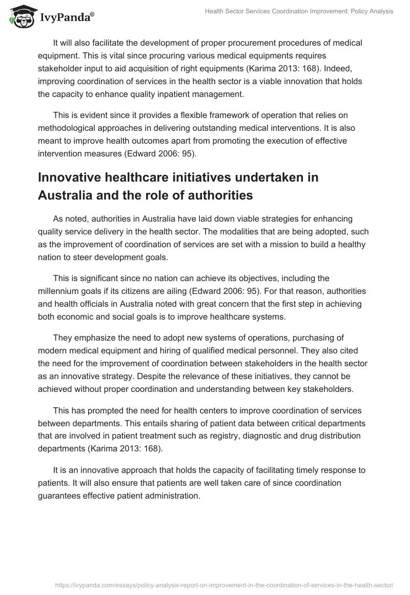 Health Sector Services Coordination Improvement: Policy Analysis. Page 3