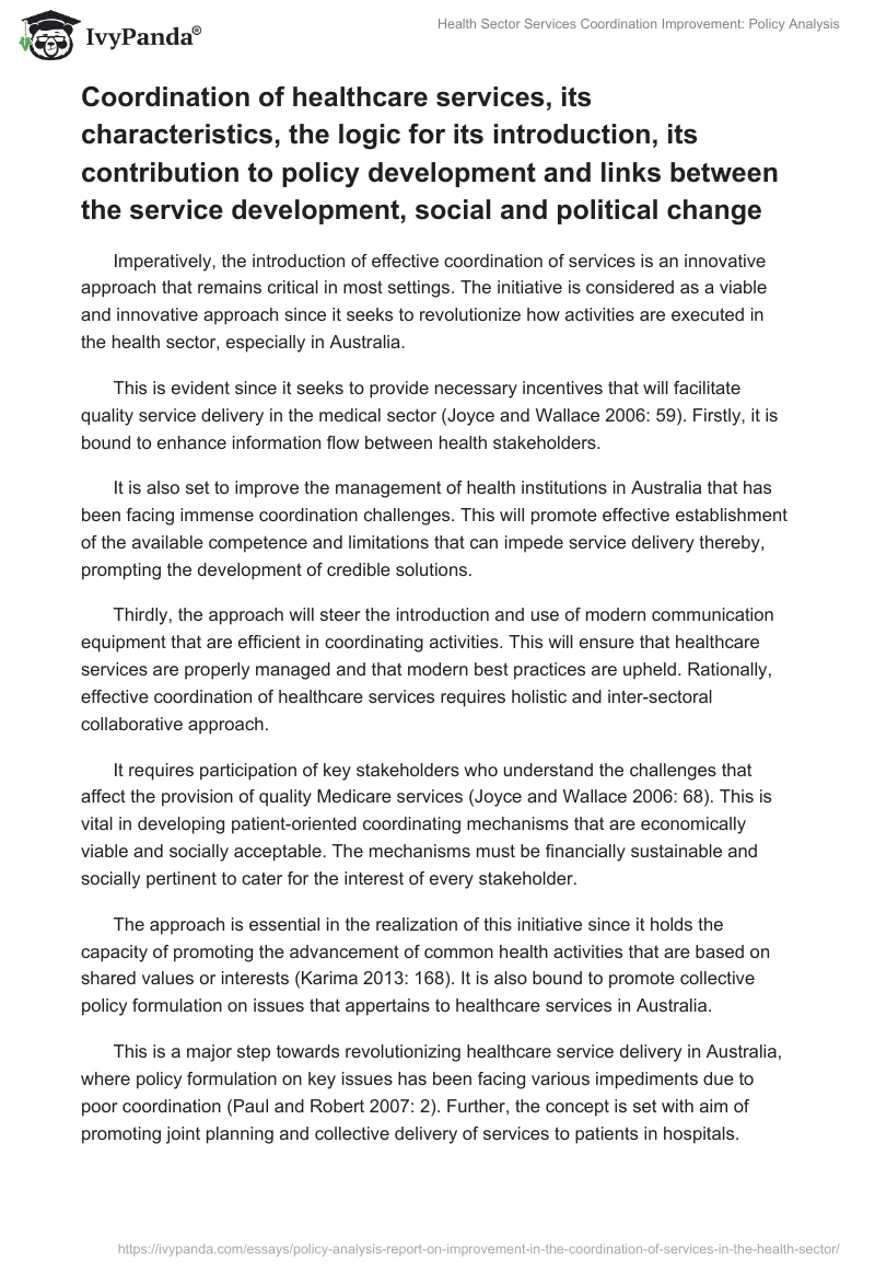 Health Sector Services Coordination Improvement: Policy Analysis. Page 4