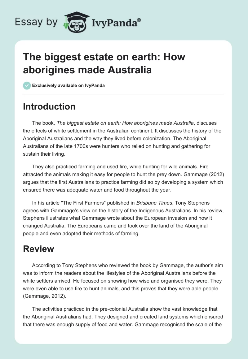The Biggest Estate on Earth: How Aborigines Made Australia. Page 1
