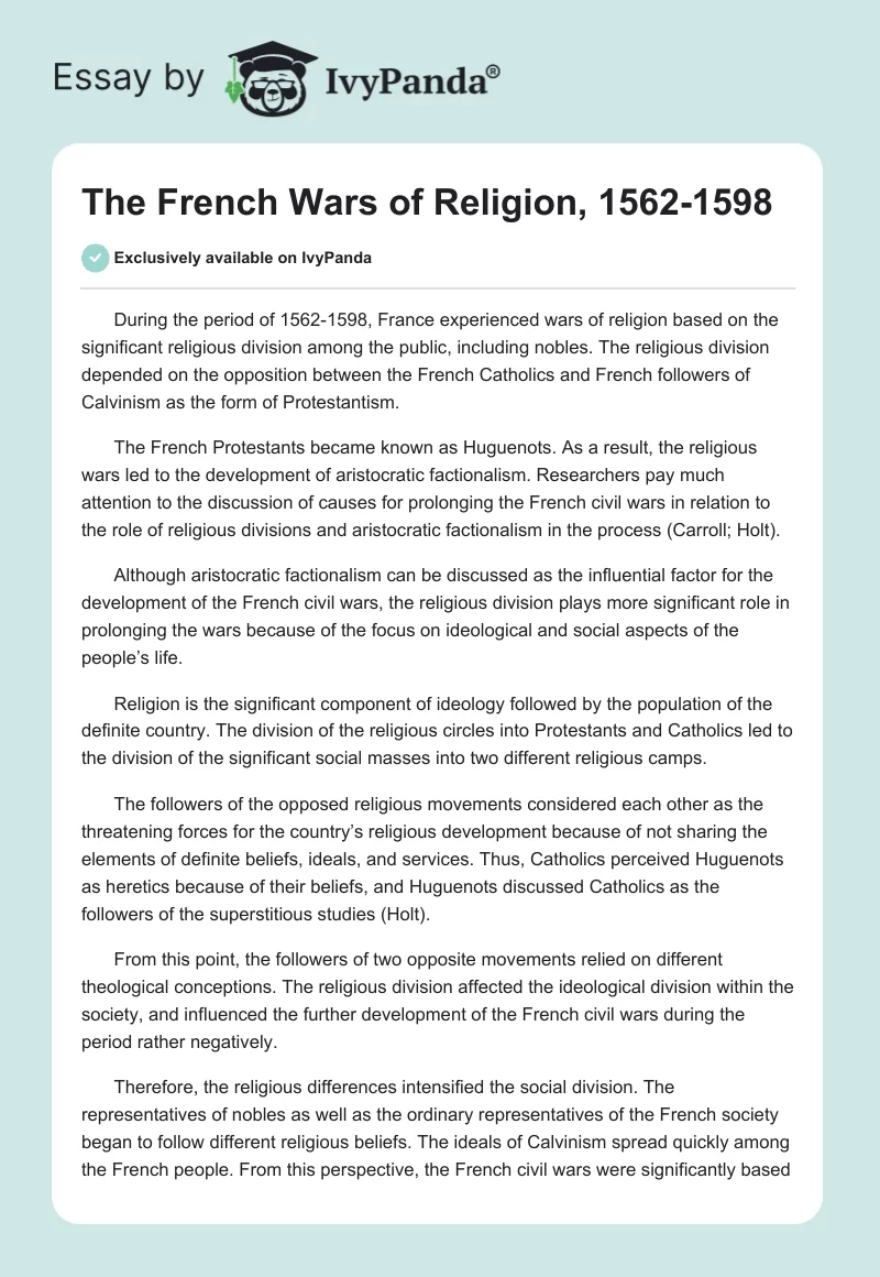 The French Wars of Religion, 1562-1598. Page 1