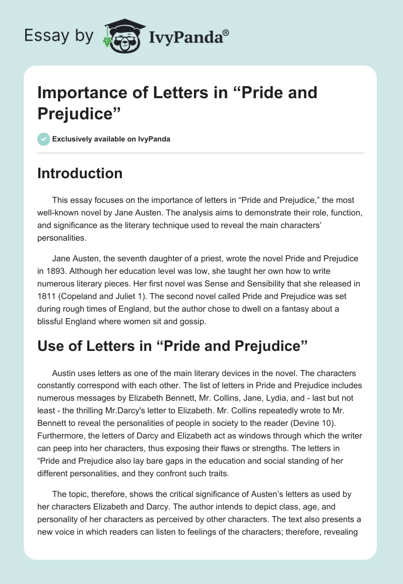 Importance of Letters in “Pride and Prejudice”. Page 1