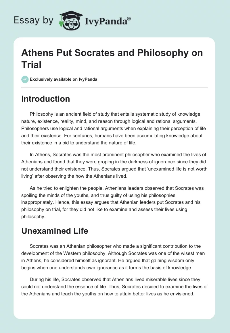 Athens Put Socrates and Philosophy on Trial. Page 1