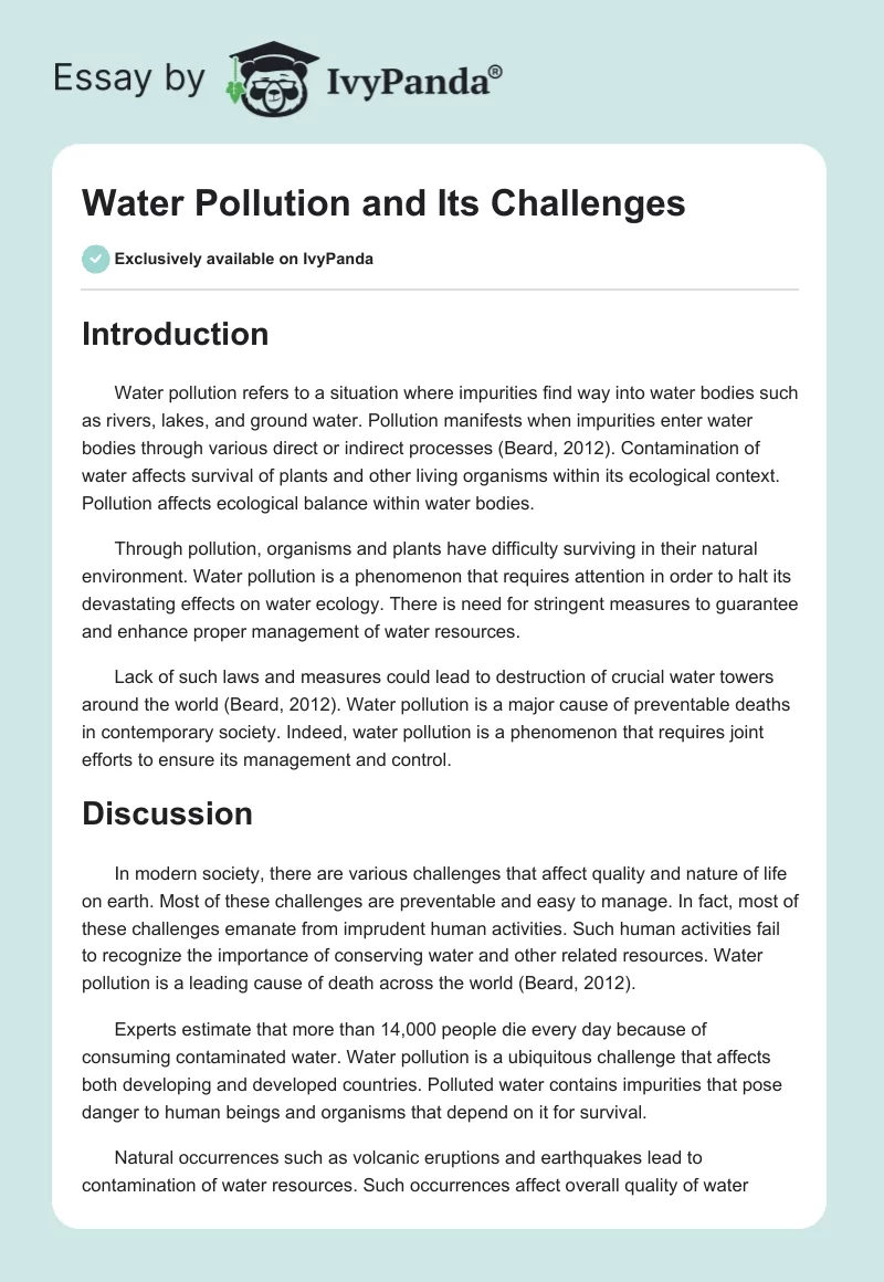Water Pollution and Its Challenges. Page 1