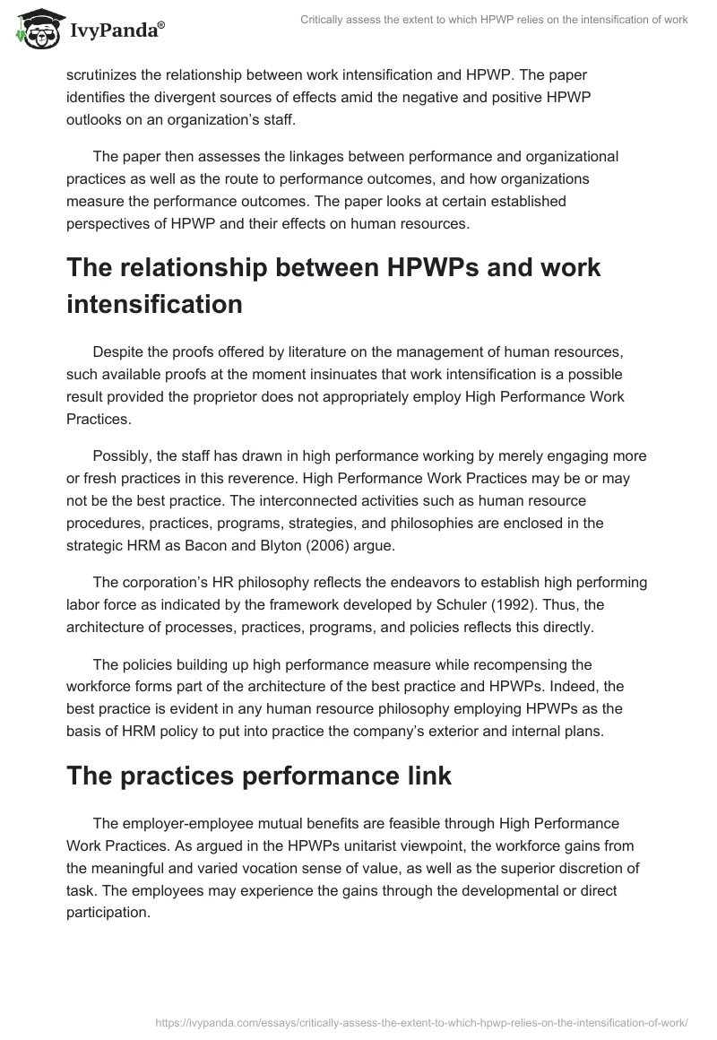 Critically assess the extent to which HPWP relies on the intensification of work. Page 2