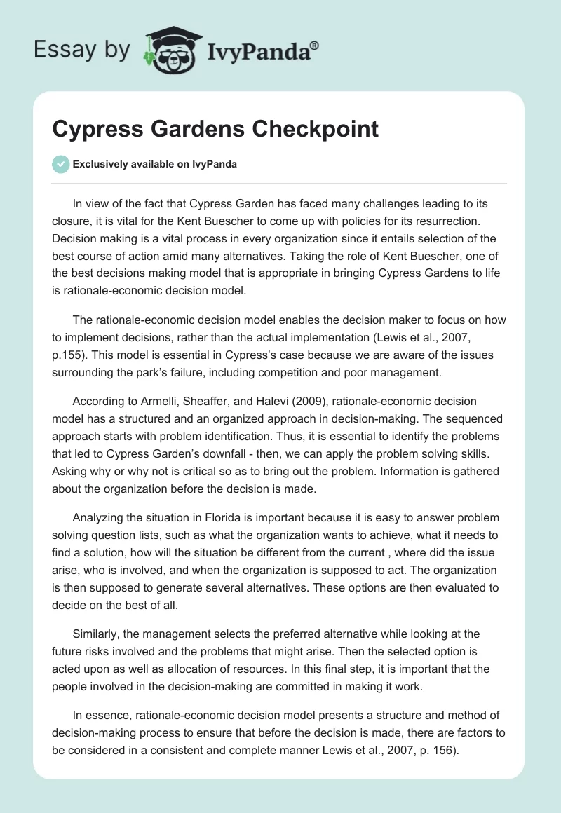Cypress Gardens Checkpoint. Page 1