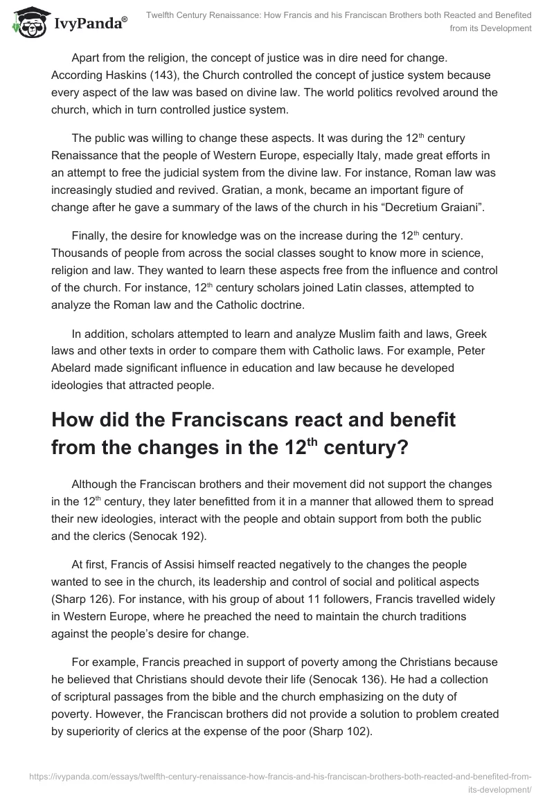 Twelfth Century Renaissance: How Francis and his Franciscan Brothers both Reacted and Benefited from its Development. Page 3