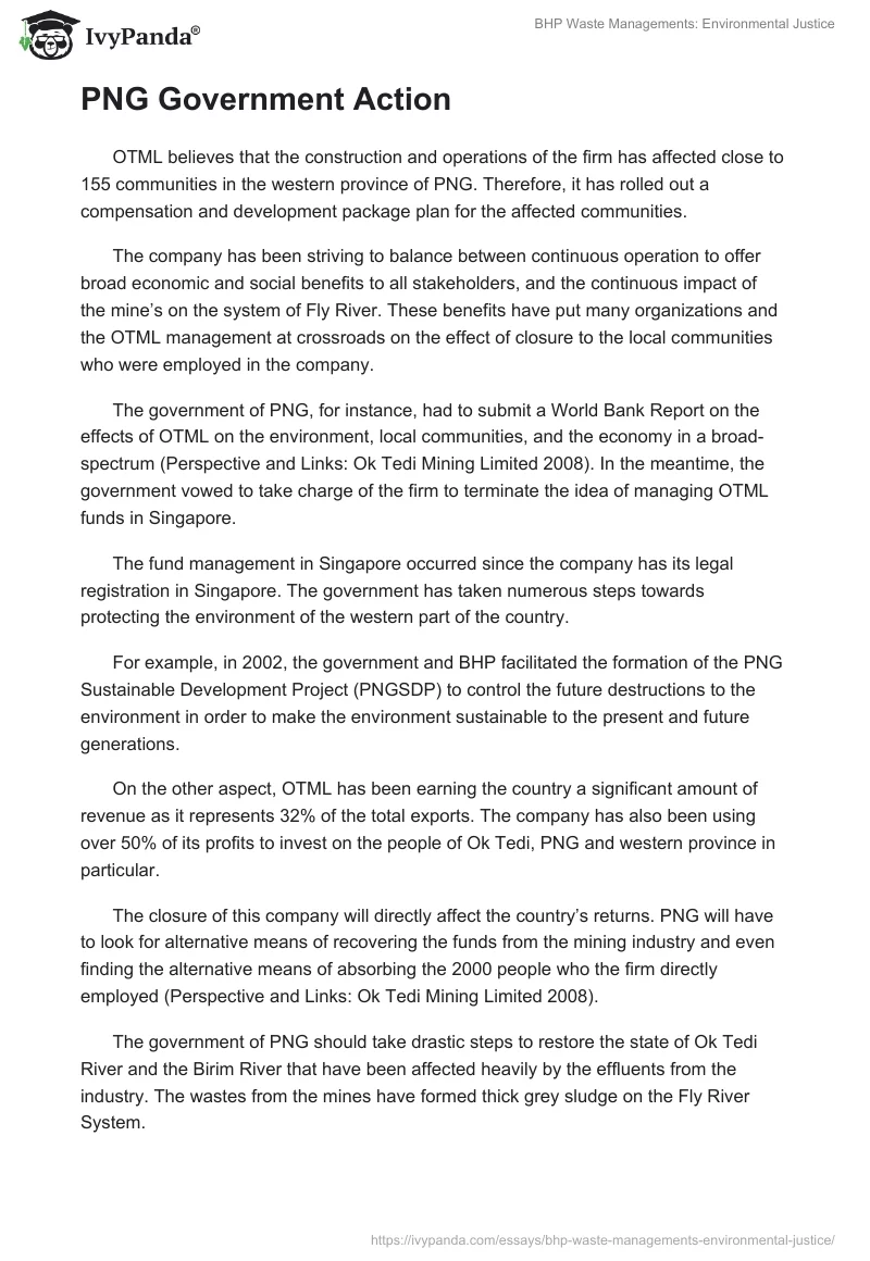 BHP Waste Managements: Environmental Justice. Page 2