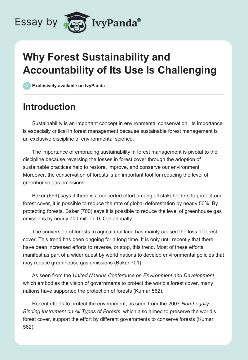 Why Forest Sustainability and Accountability of Its Use Is Challenging. Page 1