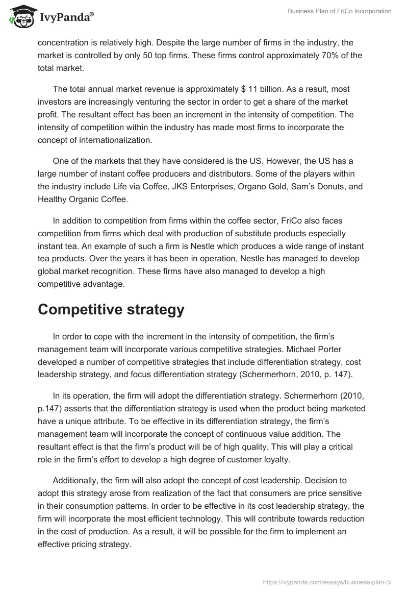 Business Plan of FriCo Incorporation. Page 4