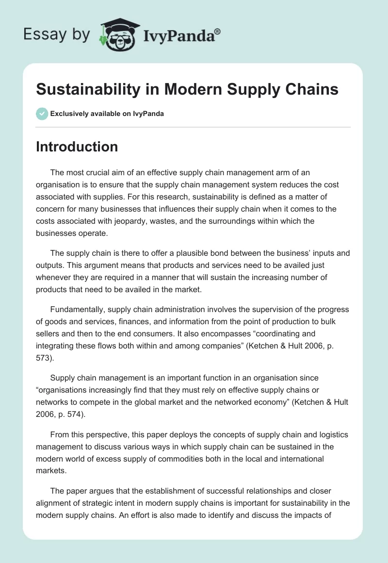 Sustainability in Modern Supply Chains. Page 1