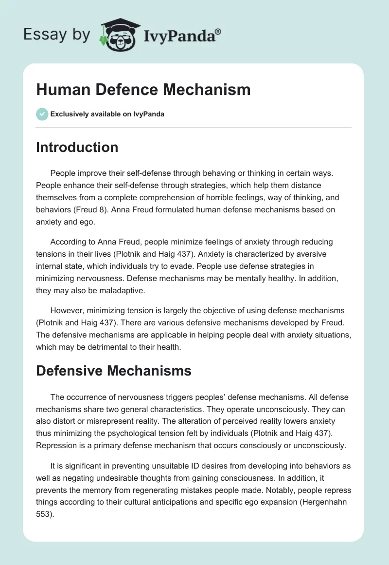 Human Defence Mechanism. Page 1
