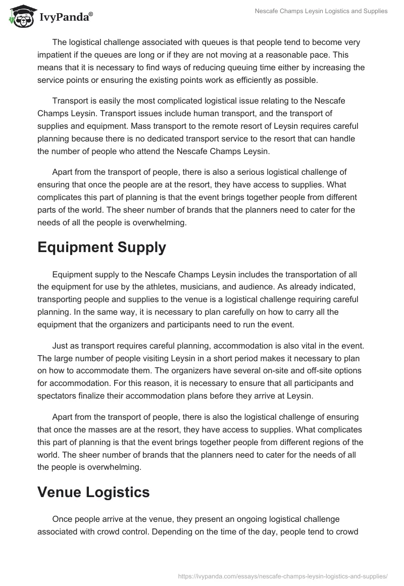 Nescafe Champs Leysin Logistics and Supplies. Page 3
