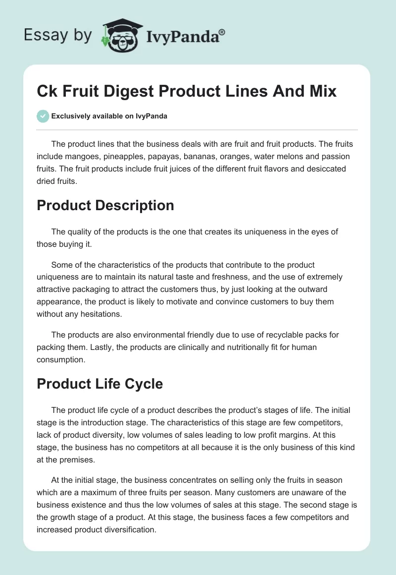 Ck Fruit Digest Product Lines And Mix. Page 1