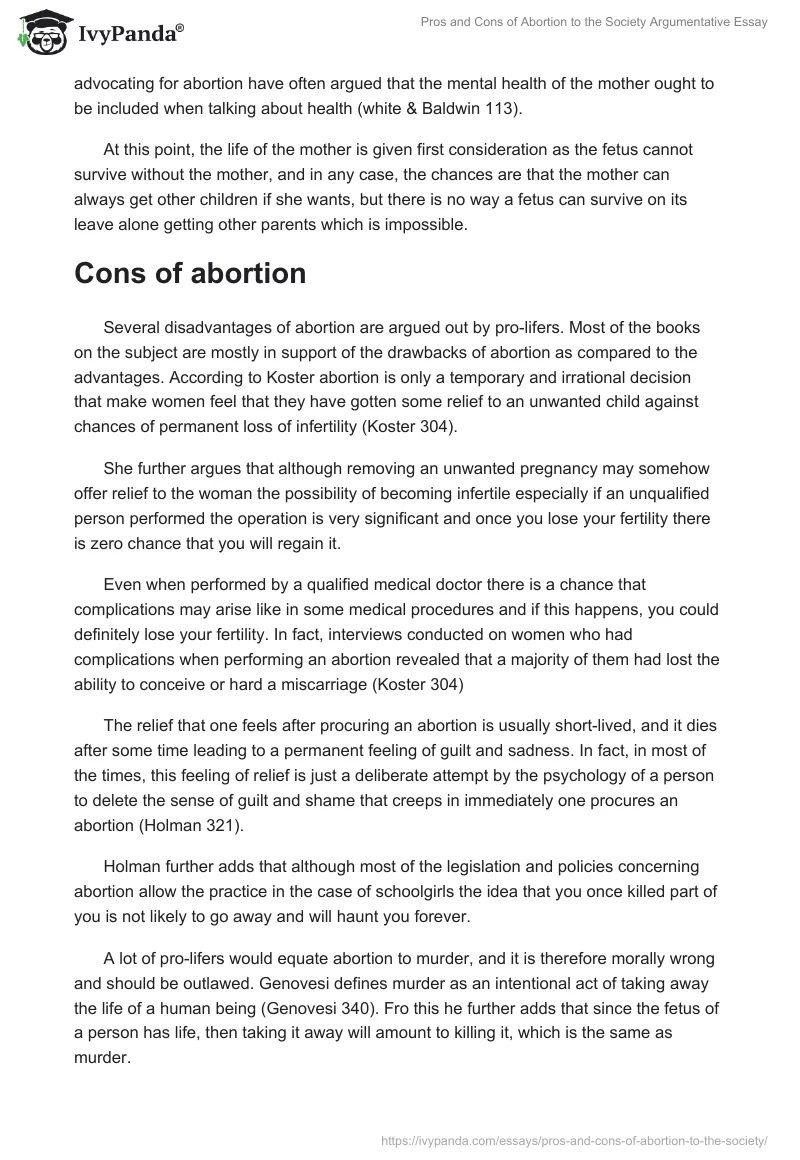 Pros and Cons of Abortion to the Society Argumentative Essay. Page 3