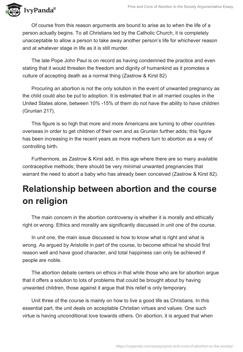 Pros and Cons of Abortion to the Society Argumentative Essay. Page 4