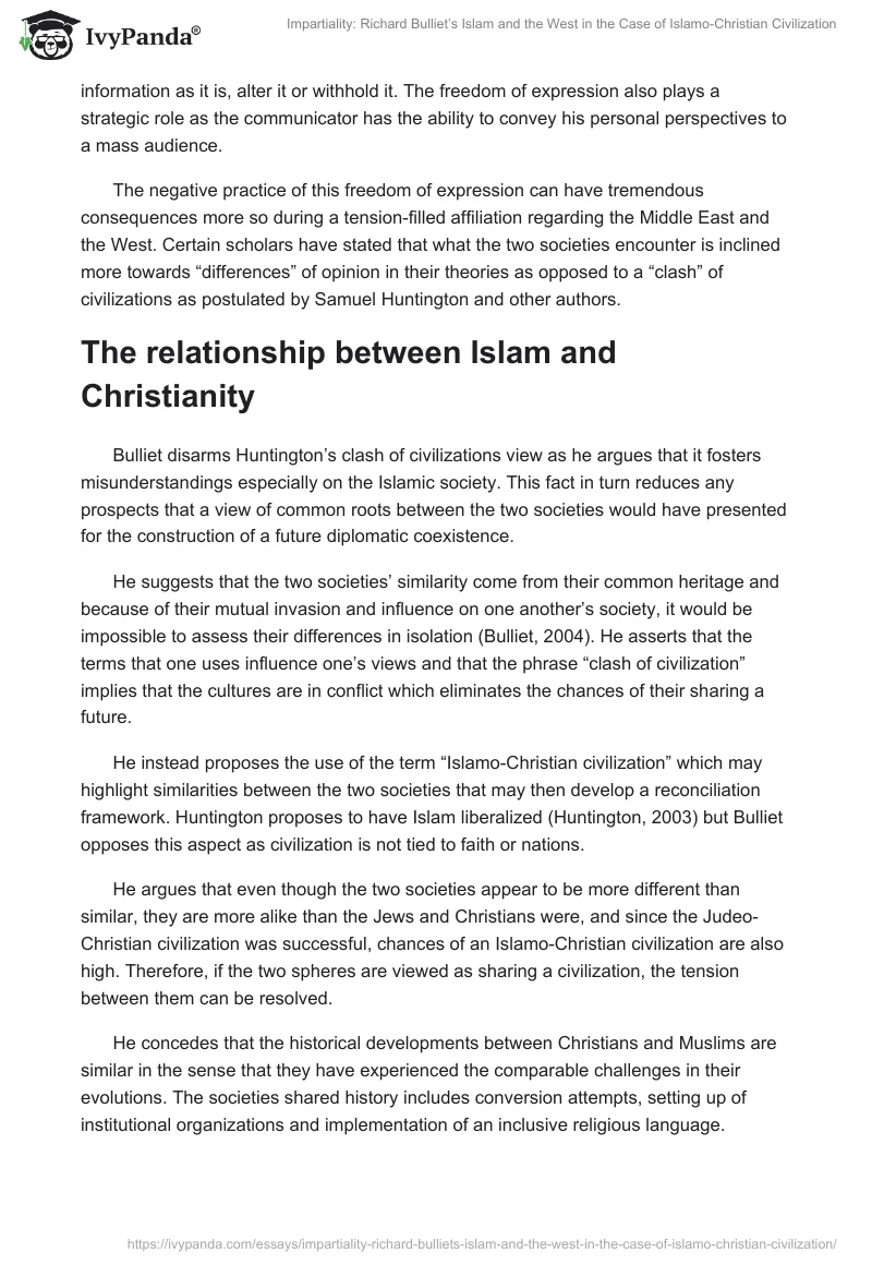 Impartiality: Richard Bulliet’s Islam and the West in the Case of Islamo-Christian Civilization. Page 3