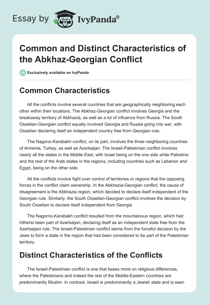 Common and Distinct Characteristics of the Abkhaz-Georgian Conflict. Page 1