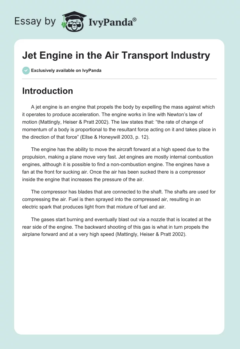 Jet Engine in the Air Transport Industry. Page 1
