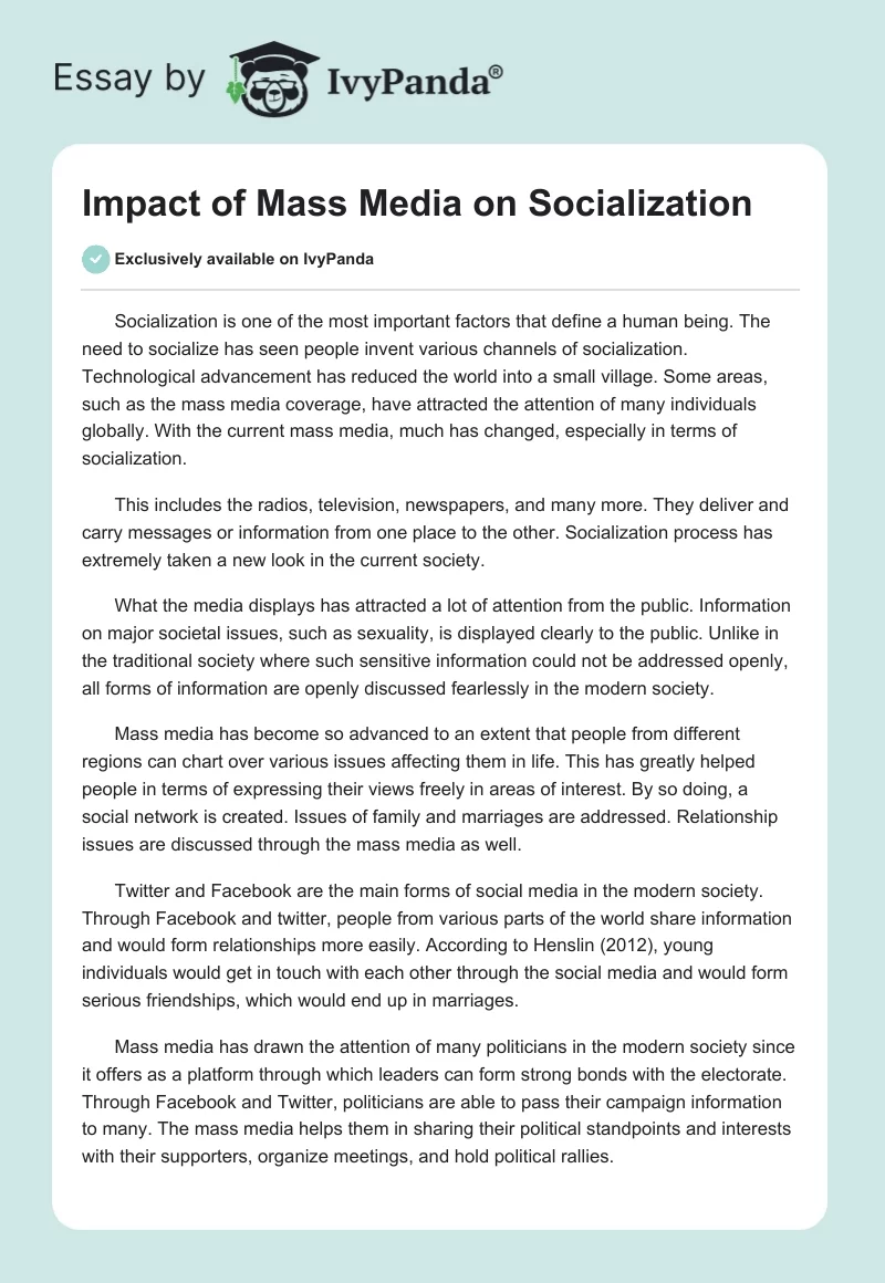 Impact of Mass Media on Socialization. Page 1