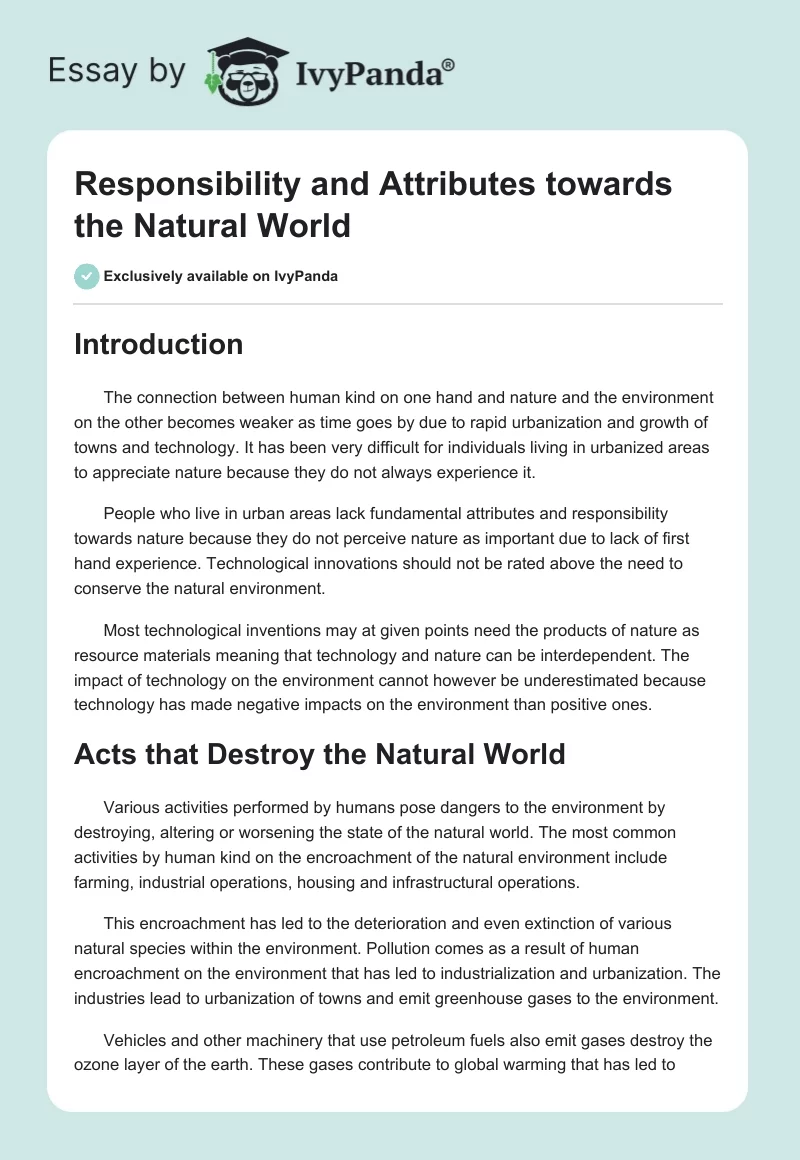 Responsibility and Attributes towards the Natural World. Page 1