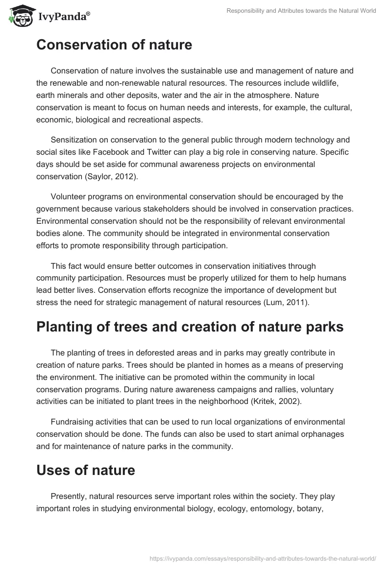 Responsibility and Attributes towards the Natural World. Page 3