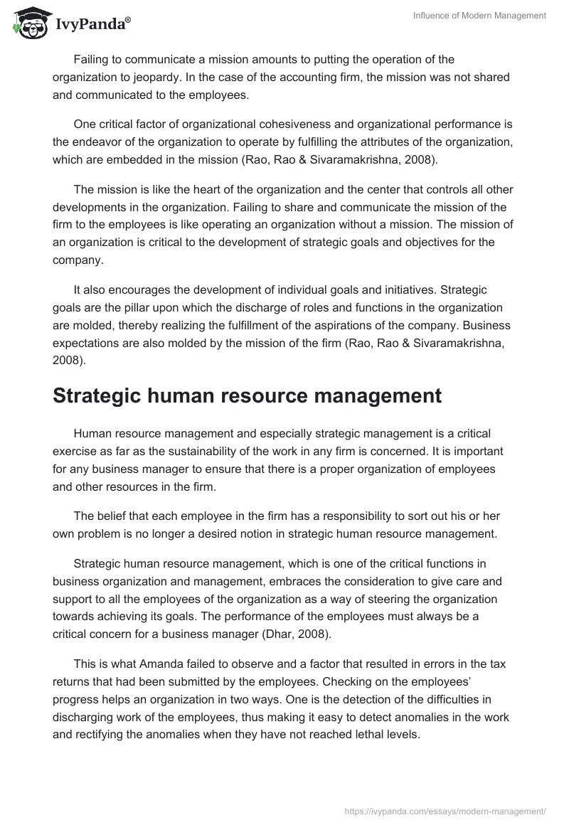 Influence of Modern Management. Page 2