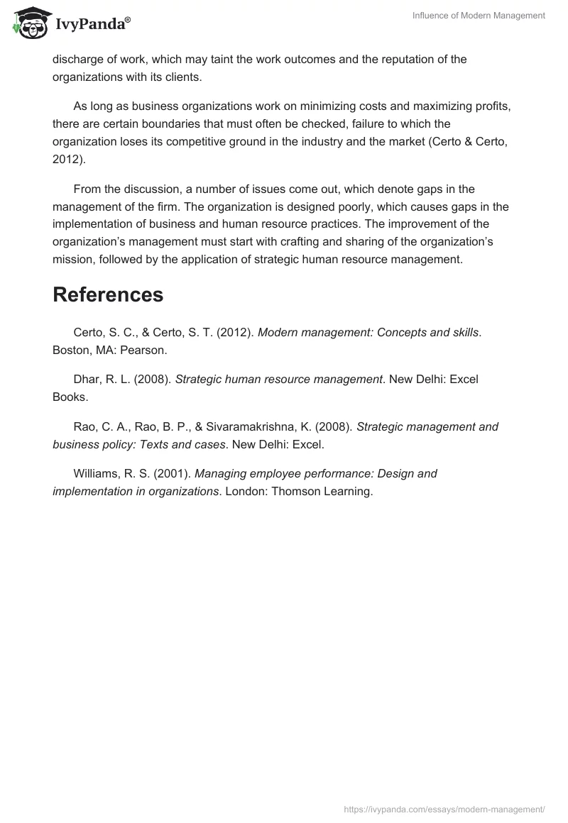 Influence of Modern Management. Page 4