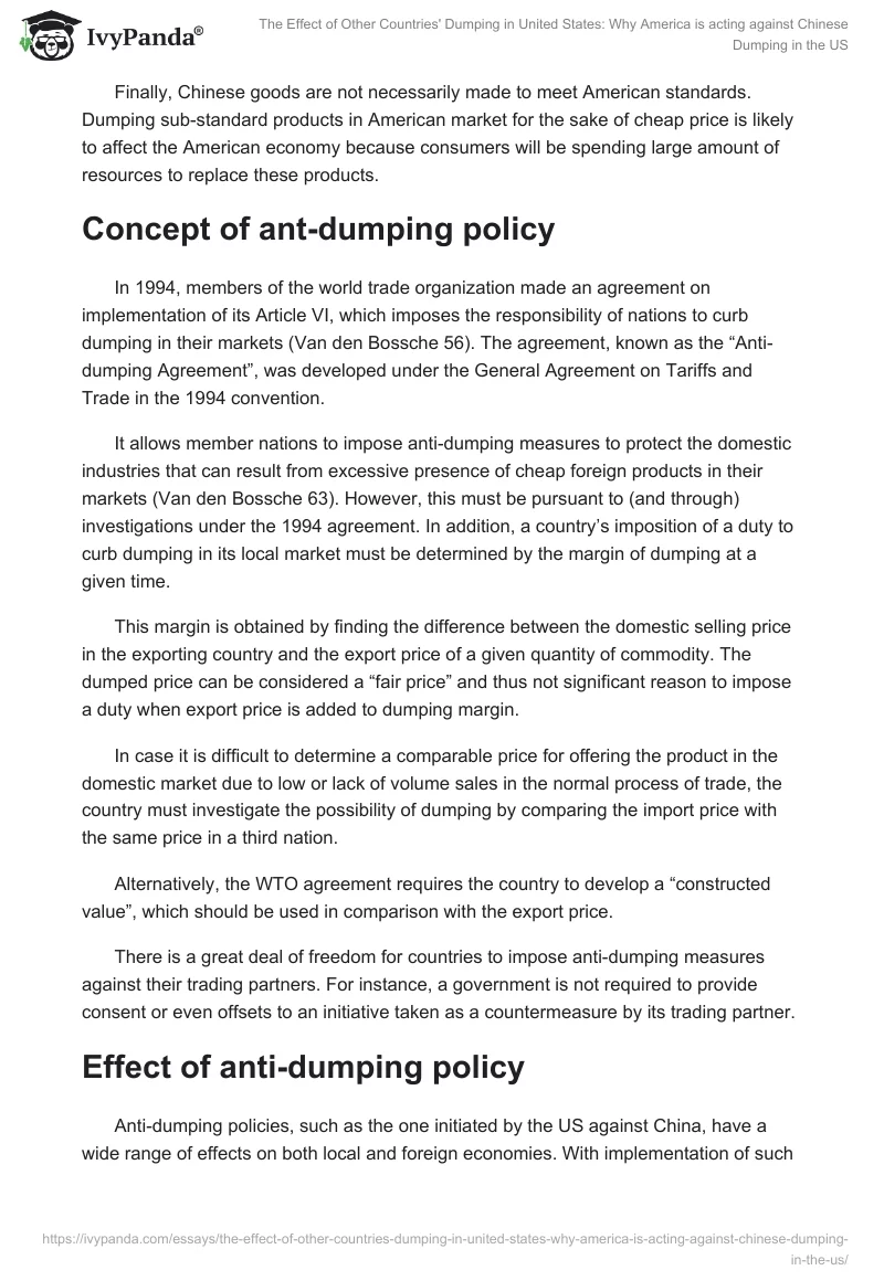 The Effect of Other Countries' Dumping in United States: Why America is acting against Chinese Dumping in the US. Page 3