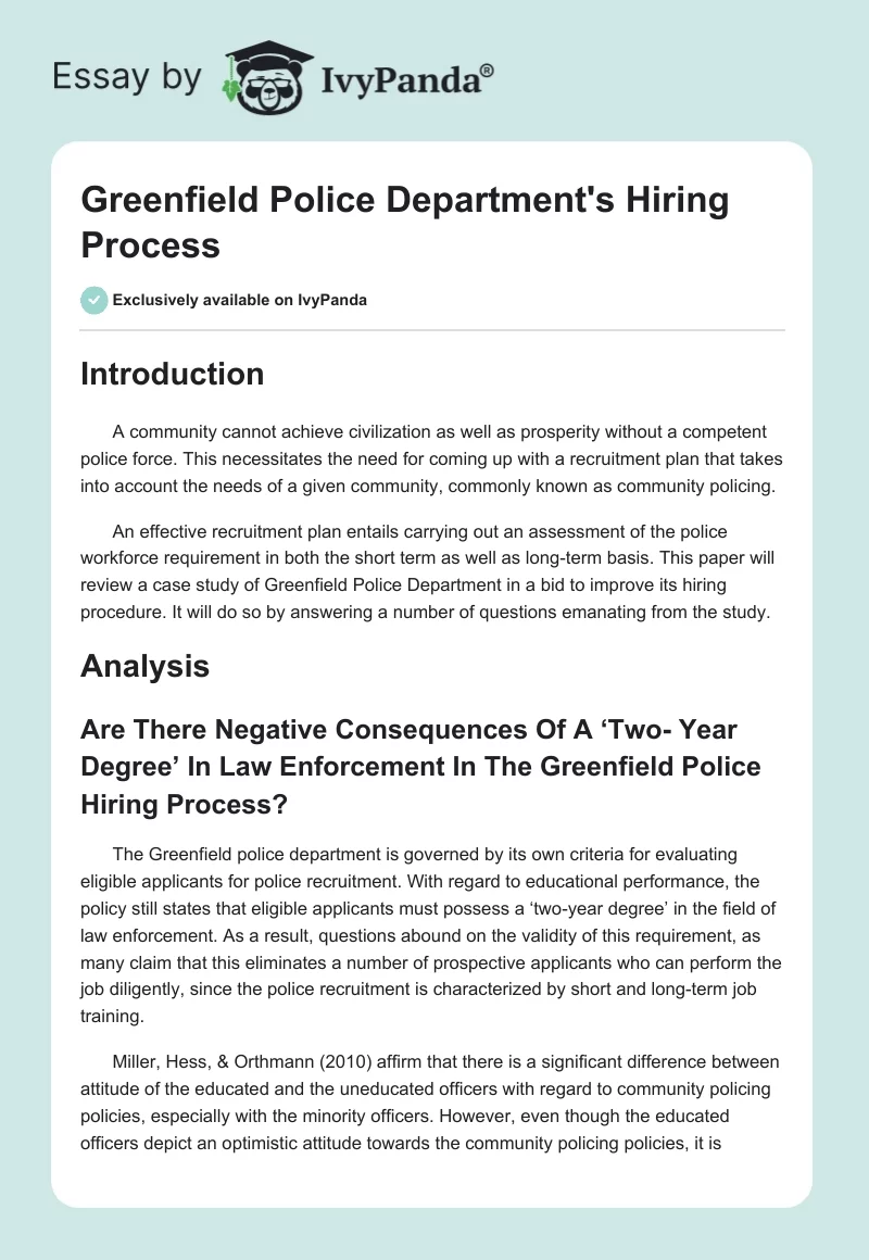 Greenfield Police Department's Hiring Process. Page 1
