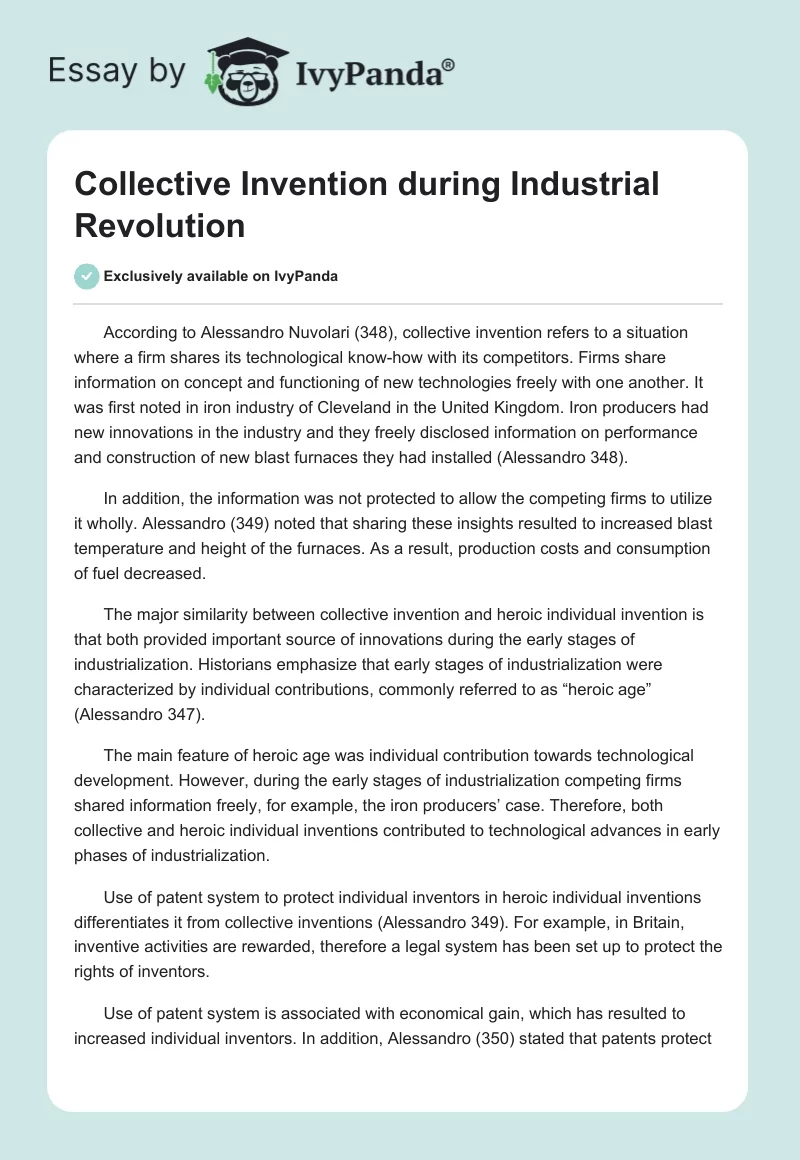 Collective Invention During Industrial Revolution. Page 1