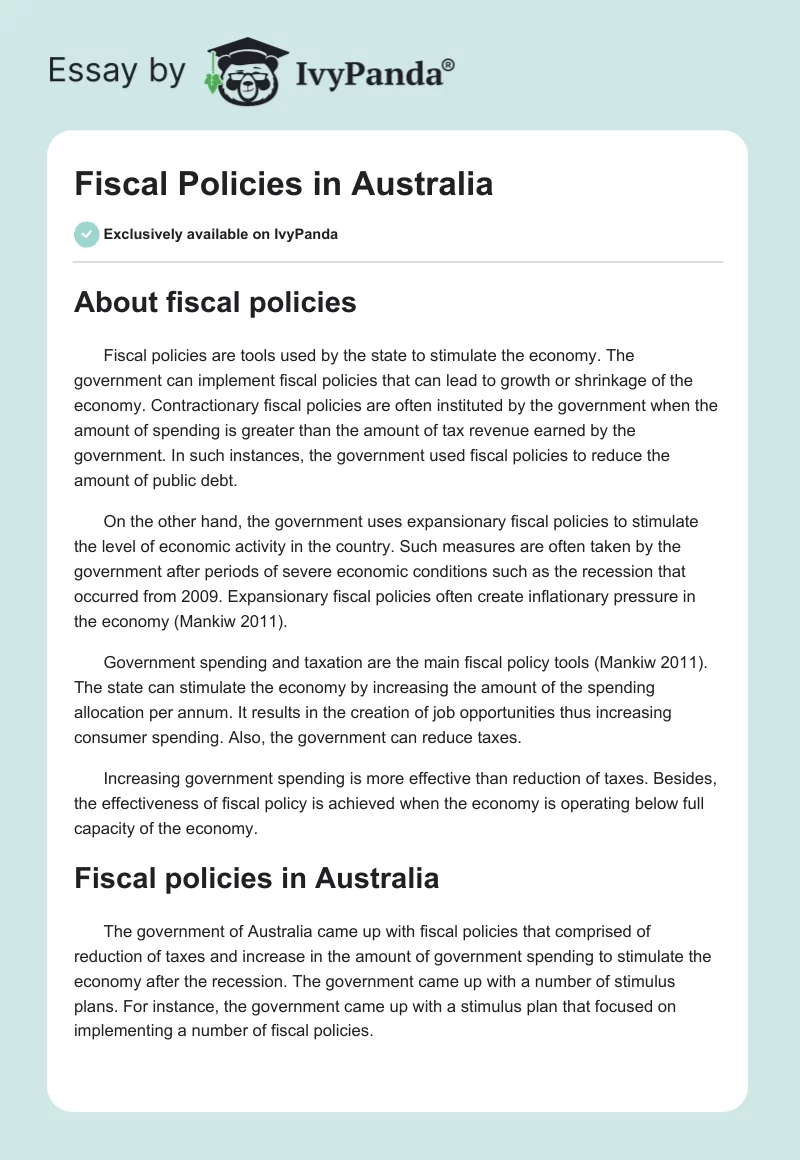 Fiscal Policies in Australia. Page 1