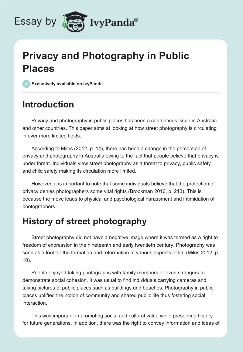 Privacy and Photography in Public Places. Page 1