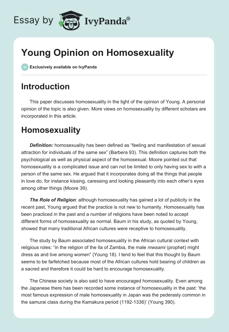 Young Opinion on Homosexuality. Page 1