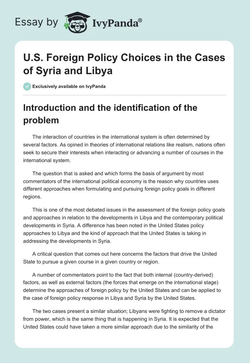 U.S. Foreign Policy Choices in the Cases of Syria and Libya. Page 1