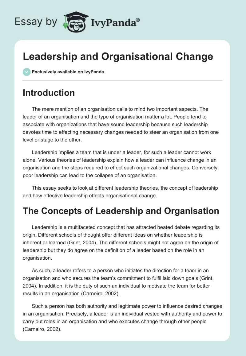 Leadership and Organisational Change. Page 1