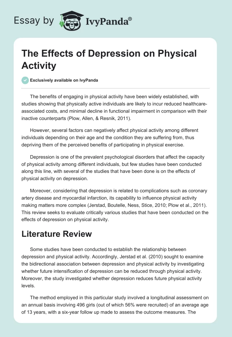 The Effects of Depression on Physical Activity. Page 1