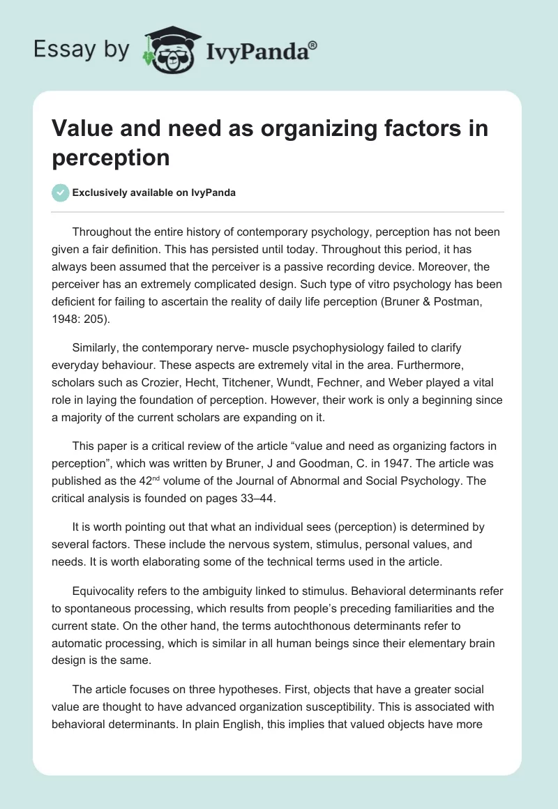 Value and need as organizing factors in perception. Page 1