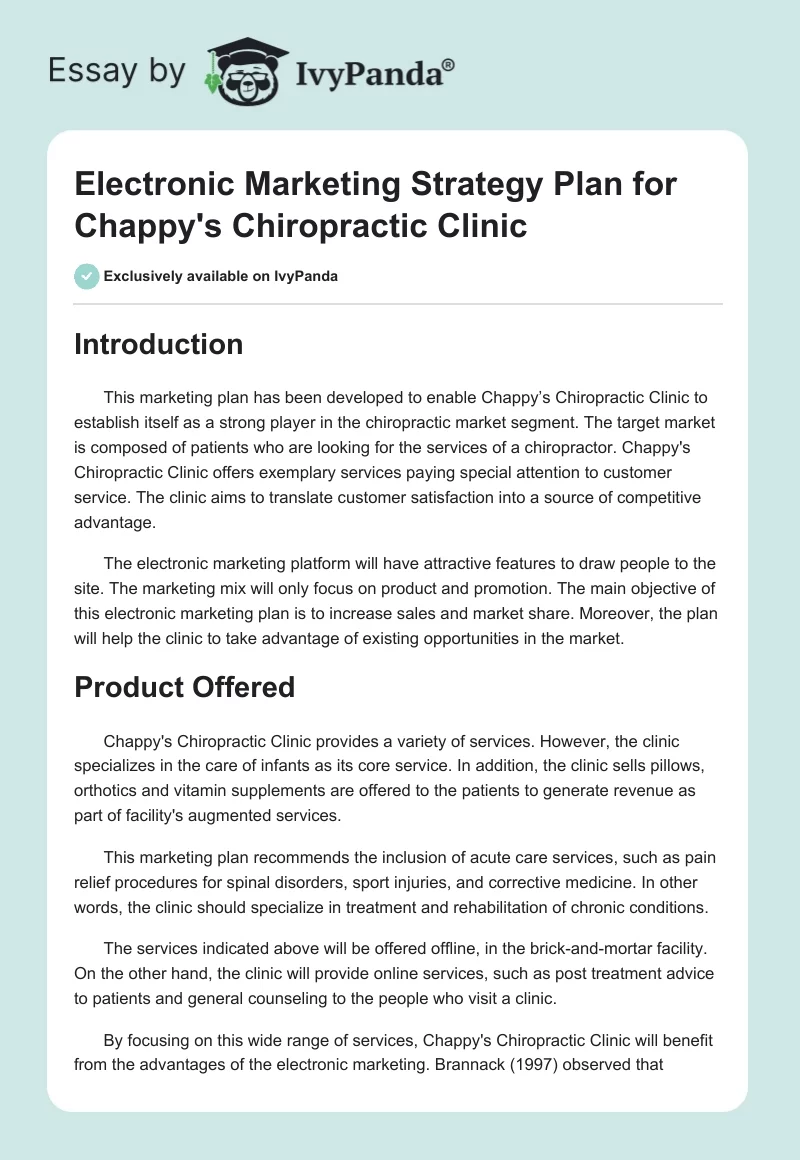 Electronic Marketing Strategy Plan for Chappy's Chiropractic Clinic. Page 1