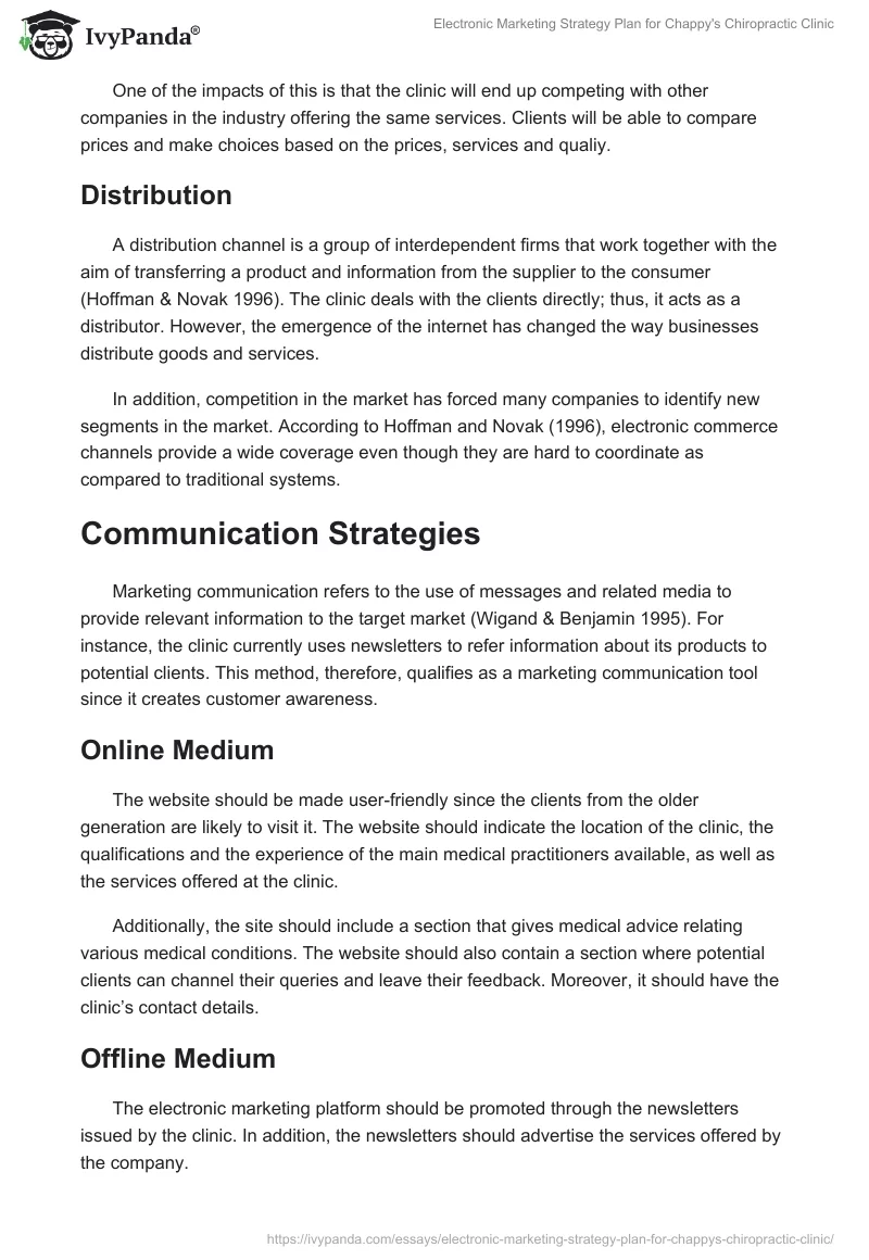 Electronic Marketing Strategy Plan for Chappy's Chiropractic Clinic. Page 3