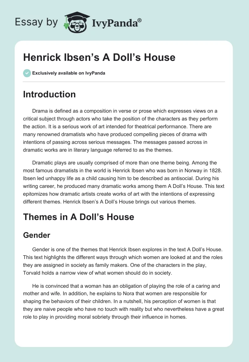 Henrick Ibsen’s A Doll’s House. Page 1