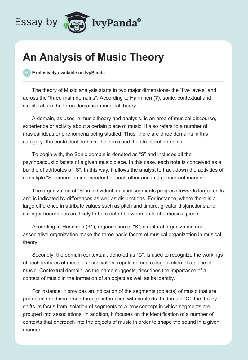 An Analysis of Music Theory. Page 1